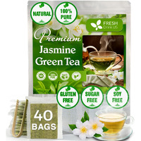 Freshdrinkus, Premium 40 Jasmine Green Tea Bags, 100% Natural & Pure From Jasmine Green Tea. Jasmine Green Herbal Tea. Made With Natural Material Tea Bags. No Sugar, No Gluten, Vegan.