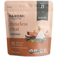 Paromi Timeless Chai Organic Black Tea, Resealable Pouch, 15 Count