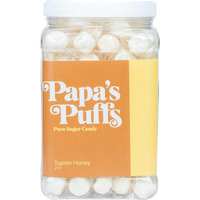 Papa's Puffs Tupelo Honey Flavored Pure Sugar Candy - Individually Wrapped In Resealable Tub - Fat-Free, Gluten-Free, Cholesterol-Free - Manufactured In The Usa