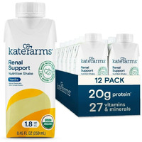 Kate Farms Organic 1.8 Renal Support Shake, Vanilla, 20G Protein, 27 Vitamins And Minerals, Specialized Dialysis Nutrition Support, 8.45 Oz (12 Pack)