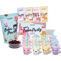 Thoughtfully Gourmet, Mini Boba Party Set, Makes 16 Tasting Portions Of Bubble Tea, Includes Mango, Taro, Strawberry &Lychee Flavors, Boba Pearls, Cups, Lids, And Straws