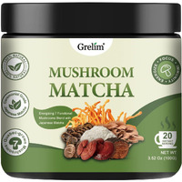 Grelim Mushroom Matcha, Japanese Ceremonial Matcha Infused With 7 Superfood Mushrooms, Mct Oil, Coconut Milk Powder, Great Tasting Matcha Latter 3.52 Oz