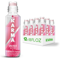 Karma Raspberry Peach Energy Water L Caffeinated Natural Energy Drink L Low Calorie Focus And Energy Boost, 18 Fl Oz (Pack Of 12)