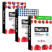 Thats It. Variety, 100% Natural Real Fruit Bar, High Fiber Vegan, Gluten Free Healthy Snack, Paleo For Children & Adults, Non Gmo No Added Sugar (Blueberry, Strawberry, Fig) (36 Pack)