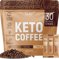 Keto Vitals Instant Keto Coffee Powder - Low-Calorie Sweetened Coffee Packets, Single Serve - Instant Mix In Original, Vanilla, & Mocha Flavors - 30 Count