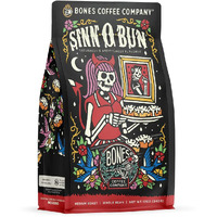 Bones Coffee Company Sinn 'O' Bun Whole Coffee Beans Cinnamon Roll Flavor, Low Acid Flavored Coffee, Made With Arabica Coffee Beans, Medium Roast Gourmet Coffee, Coffee Lover Gift Ideas (12 Oz)