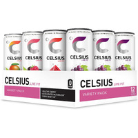 Celsius Fitness Drink 4-Flavor Variety Pack, Zero Sugar, 12Oz. Slim Can, 12 Pack