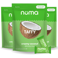 Numa Foods Creamy Coconut Taffy Candy - Dairy Free, Low Sugar Candy - Low Calorie & All Natural Chewy Snack With Real Mct-Rich Coconut Milk, Gluten Free - 3 Bags With 8 Individually Wrapped Chews Each