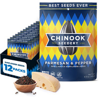 Chinook Seedery Roasted Jumbo Sunflower Seeds - Keto Snacks - Best For Snack Packs - Gluten Free, Non Gmo Snack Food Gifts - 4 Ounce (Pack Of 12) - Parmesan & Pepper Flavor