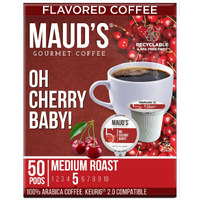 Maud's Cherry Flavored Coffee Pods, 50 Ct | Oh Cherry Baby | 100% Arabica Medium Roast Coffee | Solar Energy Produced Recyclable Single Serve Coffee Pods Compatible With Keurig K-Cup Brewers