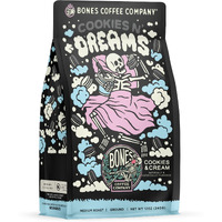 Bones Coffee Company Cookies 'N Dreams Ground Coffee Beans Cookies & Cream Flavor, Low Acid Flavored Coffee, Made With Arabica Coffee Beans, Medium Roast Coffee, Coffee Lover Gift Ideas (12 Oz)