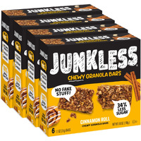 Junkless Cinnamon Roll Chewy Granola Bars - Less Sugar, Great Tasting, Wholesome Snacks - Bulk Granola Bars - 1.1 Oz. Bars, 4 Boxes