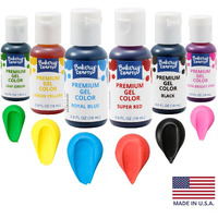Bakery Crafts Premium Gel Food Color 6 Bottle Assortment, 4.2 Fl Oz, Edible Coloring For Use With Cake Mix, Buttercream, Whipped Icing, Fondant & Piping Gel, Highly Concentrated, Red, Pink, Yellow, Green, Blue, Black - 6 X 0.7Fl