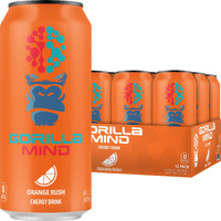 Gorilla Mind Energy Drink | Unmatched Energy  Amplified Focus | N-Acetyl-L-Tyrosine, Alpha-Gpc, 200Mg Caffeine, Uridine, Saffron | 0 Sugar Or Artificial Colors | 16Oz, 12-Pack (Orange Rush)