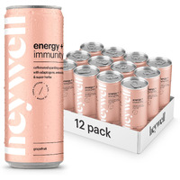 Heywell Sparkling Adaptogenic Water, Energy And Immunity, Grapefruit Flavor, 12 Fluid Ounce (Pack Of 12) - Caffeinated, Organic, Non Gmo, Vegan, Gluten Free, Dairy Free