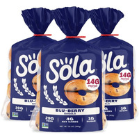 Sola Low Carb & Keto Friendly Bagels, Blu-Berry - 5G Net Carbs & 15G Of Protein, No Added Sugar, Plant Based, Low Calorie Bagels - 12 Oz (4 Bagels/Pack) (Pack Of 3)