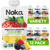 Noka Superfood Fruit Smoothie Pouches Variety Pack, Healthy Snacks With Flax Seed, Plant Protein And Prebiotic Fiber, Vegan And Gluten Free Snacks, Organic Squeeze Pouch, 4.22 Oz, 12 Count