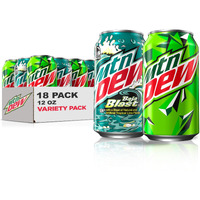 Mountain Dew Soda, 2 Flavor Baja Blast Variety Pack (Baja Blast, Original Dew), 12 Fl Oz Cans (Pack Of 18)