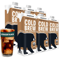 Wandering Bear Straight Black Organic Cold Brew Coffee, Iced Coffee, 32 Fl Oz, 6 Pack - Extra Strong, Smooth, Unsweetened, Shelf-Stable, Ready To Drink, Cold Brewed Coffee, Cold Coffee