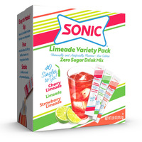 Sonic Singles To Go Limeade Variety Pack, Watertok Powdered Drink Mix, Includes 3 Flavors, Limeade, Cherry Limeade, Strawberry Limeade, 1 Box (40 Servings)