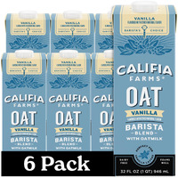 Califia Farms - Vanilla Oat Barista Blend Oat Milk, 32 Oz (Pack Of 6), Shelf Stable, Dairy Free, Plant Based, Vegan, Gluten Free, Non Gmo, Milk Frother, Creamer, Blue