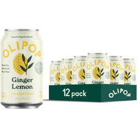 Olipop Prebiotic Soda Pop, Ginger Lemon, A New Kind Of Soda Packed With Prebiotics, Fiber, And Botanicals, Gluten Free, Vegan, Gmo Free, 12Oz (12-Cans)