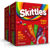 Skittles Zero Sugar Low Calorie Singles To Go Bulk Variety Pack Drink Mix - 2 Boxes Of 40 Sticks Each - 80 Total Sticks - 4 Fruity Flavors: Strawberry, Orange, Green Apple And Grape - Pack Of 2
