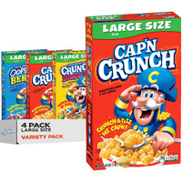 Cap'N Crunch Cereal, 3 Flavor Variety Pack, Large Size Boxes, (4 Pack)
