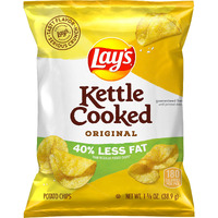 Lay's Kettle Cooked Potato Chips, 40% Less Fat Original, 1.375 Ounce (Pack Of 64)