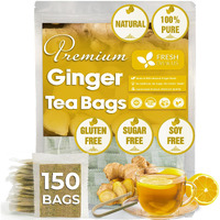 Freshdrinkus, 150 Premium Ginger Tea Bags, 100% Natural & Pure From Ginger Root, Ginger Tea. Ginger Herbal Tea. Ginger Tea. No Sugar, No Caffeine, No Gluten, Vegan.