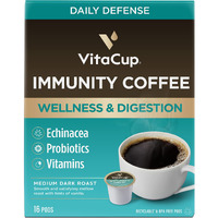Vitacup Immunity Coffee Pods, Wellness Boost With Antioxidants, Echinacea, Probiotics, Vitamin C & D3, Medium Dark Roast, Recyclable Single Serve Pod Compatible With Keurig K-Cup Brewers,16 Ct
