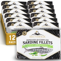 Brunswick Wild Caught Sardine Fillets In Hot Pepper, 3.75 Oz Can (Pack Of 12) - 16G Protein Per Serving - Gluten Free, Keto Friendly - Great For Pasta & Seafood Recipes