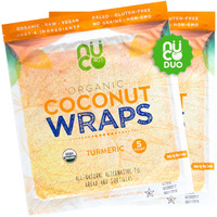 Nuco Certified Organic, Shelf Stable, Paleo, Gluten Free, Vegan Non-Gmo, Kosher Raw Veggie Coconut Wraps Turmeric Flavor. No Salt Added Low Carb And Yeast Free 10 Count (Two Packs Of Five Wraps Each)