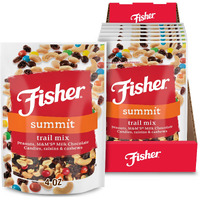 Fisher Snack Summit Trail Mix, 4 Ounces (Pack Of 6), Peanuts, Milk Chocolate Candies, Raisins, Cashews, Resealable Pouches