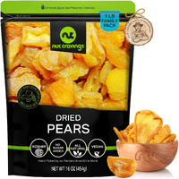 Nut Cravings Dry Fruits - Sun Dried California Pears, No Sugar Added (16Oz - 1 Lb) Packed Fresh In Resealable Bag - Sweet Snack, Healthy Food, All Natural, Vegan, Kosher Certified