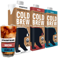Wandering Bear Extra Strong Organic Cold Brew Coffee, Variety Pack, 32 Fl Oz, 3 Pack - Straight Black, Vanilla, & Mocha - Ready To Drink Iced Coffee, Cold Brewed Coffee, Cold Coffee
