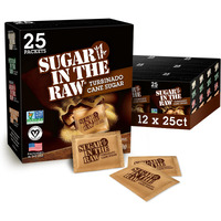 Sugar In The Raw Turbinado Cane Sugar Packets, 25 Ct Box, 12 Pack, Pure, All-Natural Turbinado Sugar, Non-Gmo Project Verified, Kosher, Vegan And Gluten Free