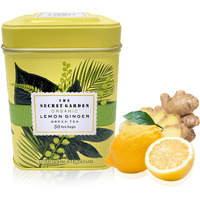 Organic Lemon Ginger Ceylon Green Tea - 50 Packets - Natural Antioxidant Rich Herbal Leaf Teabags - Usda Certified 100% Non-Gmo - Caffeinated Premium Designer Tin