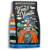 Bones Coffee Company French Vanilla Coffee Whole Coffee Beans, Low Acid Flavored Coffee, Made With Arabica Coffee Beans, Medium Roast Gourmet Coffee, Coffee Lover Gift Ideas (12 Oz)