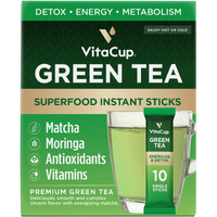 Vitacup Green Tea Instant Packets, Enhance Energy & Detox With Matcha, Moringa, B Vitamins, D3, Fiber, Keto, Paleo, Vegan In Tea Powder Single Serving Sticks, 10 Ct