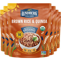 Lundberg Brown Rice & Quinoa, Ready In 90 Seconds, 6-Pack - Regenerative Organic Certified Brown Jasmine Rice, Organic Quinoa, Microwavable, Lightly Seasoned With Garlic & Shallots, 8 Oz Ea