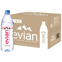 Evian Natural Spring Water, 1 L Bottle, 12 Pack
