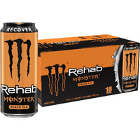 Monster Energy Rehab Peach Tea + Energy, Energy Iced Tea, Energy Drink, 15.5 Ounce (Pack Of 15)