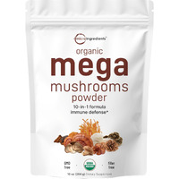 Micro Ingredients Organic Mega Mushroom 10 In 1 Complex Formula Powder For Immune System Booster, 10 Ounce (284 Days Supply), Chaga, Lions Mane, Cordyceps, Reishi & More, Filler Free, Vegan
