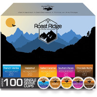 Roast Ridge Single Serve Coffee Pods For Keurig K-Cup Brewers, Variety Pack, 100 Count (20 Each: Salted Caramel, Southern Pecan, Chocolate Mocha, Hazelnut, French Vanilla)