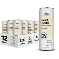 Slate Milk - High Protein Milk Shake - French Vanilla - Lactose Free, 20G Protein, 1G Sugar, 100 Calories, 1G Net Carbs, No Added Sugar - Natural, Breakfast Boost, Post Workout - 11 Fl Oz, 12 Cans