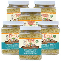 Pride Of India - Pack Of 6 - Extra Long Indian Golden Basmati Rice - Healthy Parboiled Sella Grain, 1.5 Pound Jar