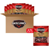 Jack Link's Beef Jerky, Original - Flavorful Meat Snack For Break Rooms, 10G Protein And 80 Calories, Made With 100% Beef - No Added Msg** Or Nitrates/Nitrites, 3.25 Oz (Pack Of 8)