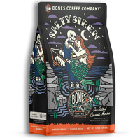 Bones Coffee Company Decaf Salty Siren Whole Coffee Beans Caramel Chocolate Flavor, Low Acid Flavored Coffee, Made With Arabica Coffee Beans, Medium Roast Gourmet Coffee (12 Oz)