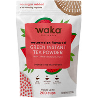 Waka Instant Green Tea Mix, Watermelon Flavored - 100% Tea Leaves, No Additives, Unsweetened Tea Powder In Bulk Pouch - Easy Quick Hot And Iced Teas, Up To 200 Cups (4.5Oz)
